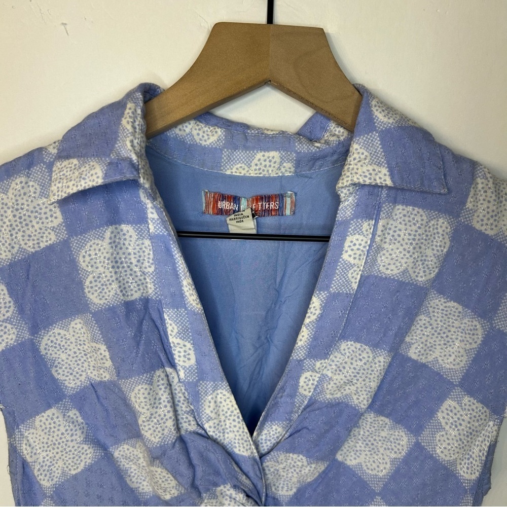 Urban Outfitters Harlow Twist Front Mini Dress, Blue White Floral Check, Small - Picture 6 of 12